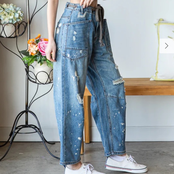 Oli and Hali “ Lonestar” Oli & Hali Distressed Jeans with Cord Drawstring 8 - Picture 3 of 9